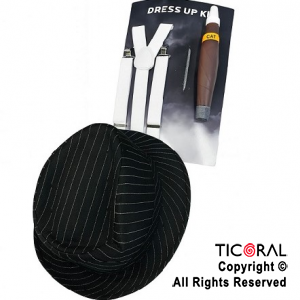 SET DISFRAZ MAFIA SOMBRERO TIRADORES Y CIGARRO x 1